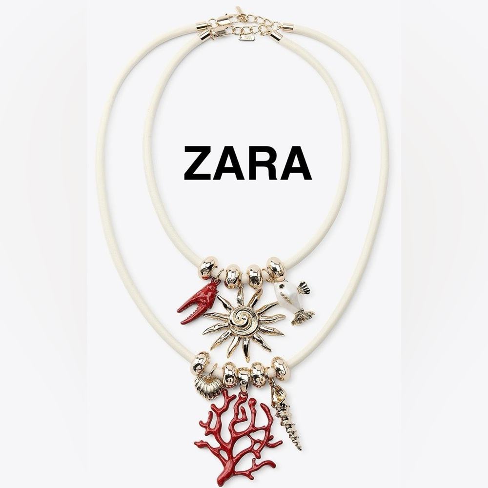 ZARA Gold and Red Marine Charm 2 Necklaces - NEW